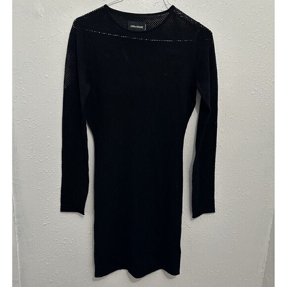 Zadig & Voltaire Womens M Black Merino Wool Knit Sweater Dress Tunic Top Mesh - Picture 1 of 15